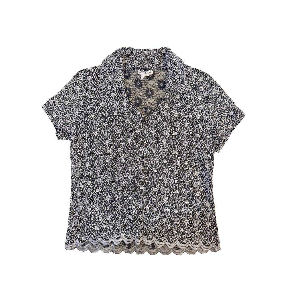 Vintage‎ Nicola Top Womens Med Black White Crochet Lace Cottagecore USA